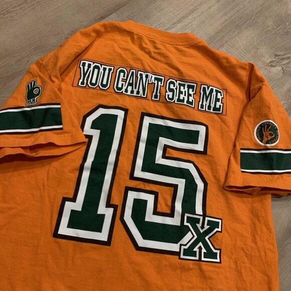 WWE John Cena T-Shirt Men's XL Never Give Up / You Can't See Me 15X Orange - Picture 5 of 7